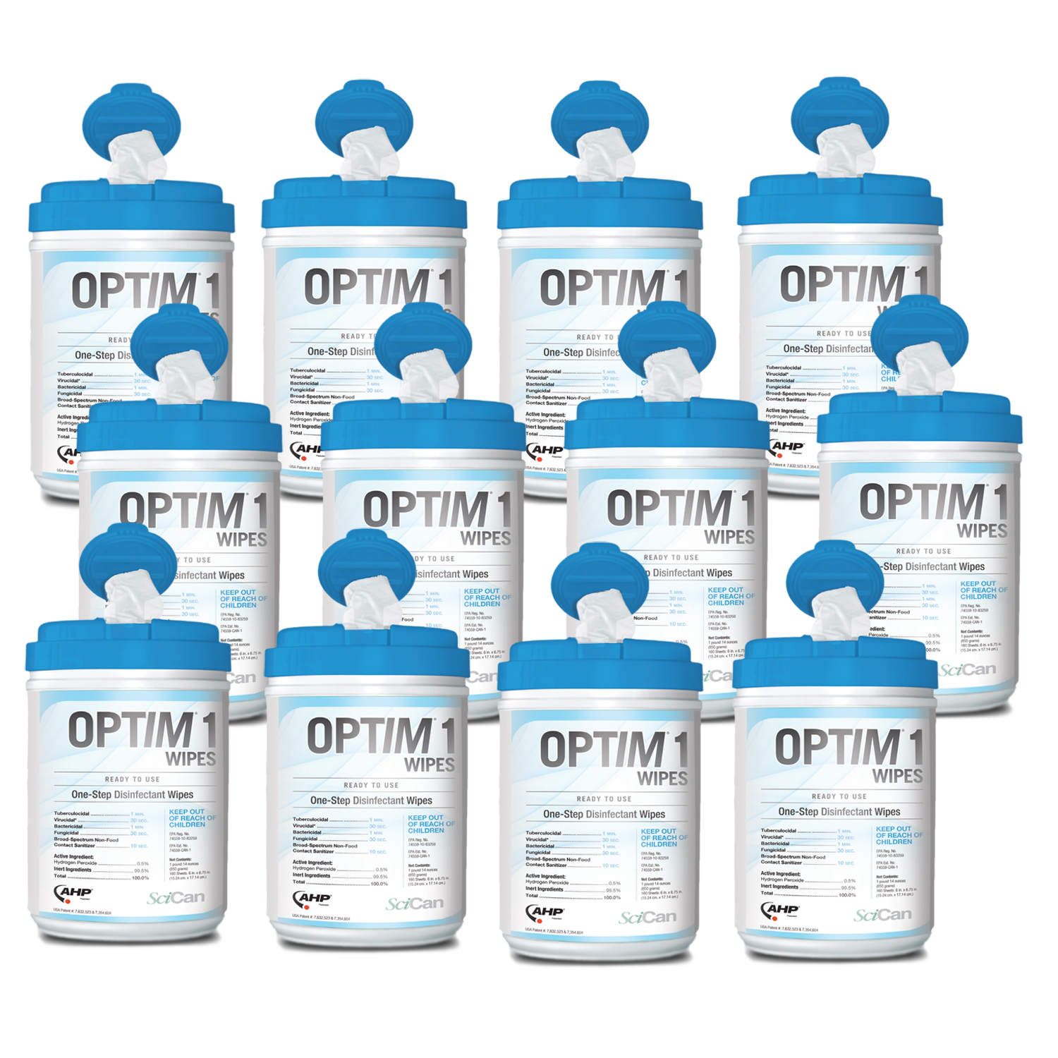 OPTIM 1 One-Step Cleaner & Disinfectant, 6" x 7", 160 Wipes/Can, Case of 12
