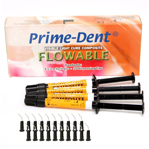 Prime-Dent Flowable Composite A2 - 4 Syringe Kit. Visible Light Cure